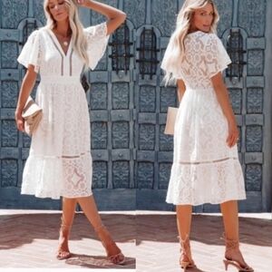 Flying Tomato Off White Lace Midi Dress Small Boho Bridal Party Summer Resort